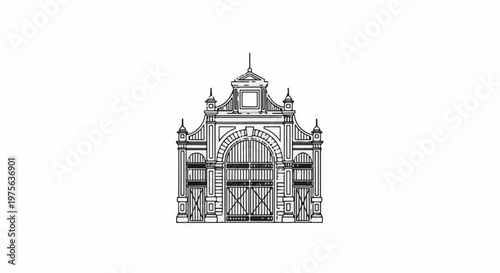 Ornate architectural gateway with arched central entrance and symmetrical flanking doors