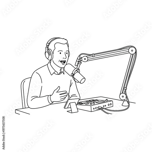 Man wearing headphones speaking into microphone.