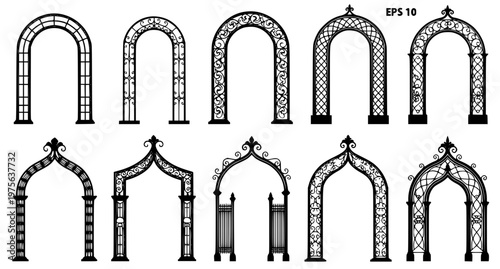 Decorative Wedding Arches and Trellis Silhouette Vector Collection