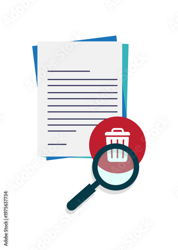 Document Review and Digital Data Deletion Process Stock Illustration.