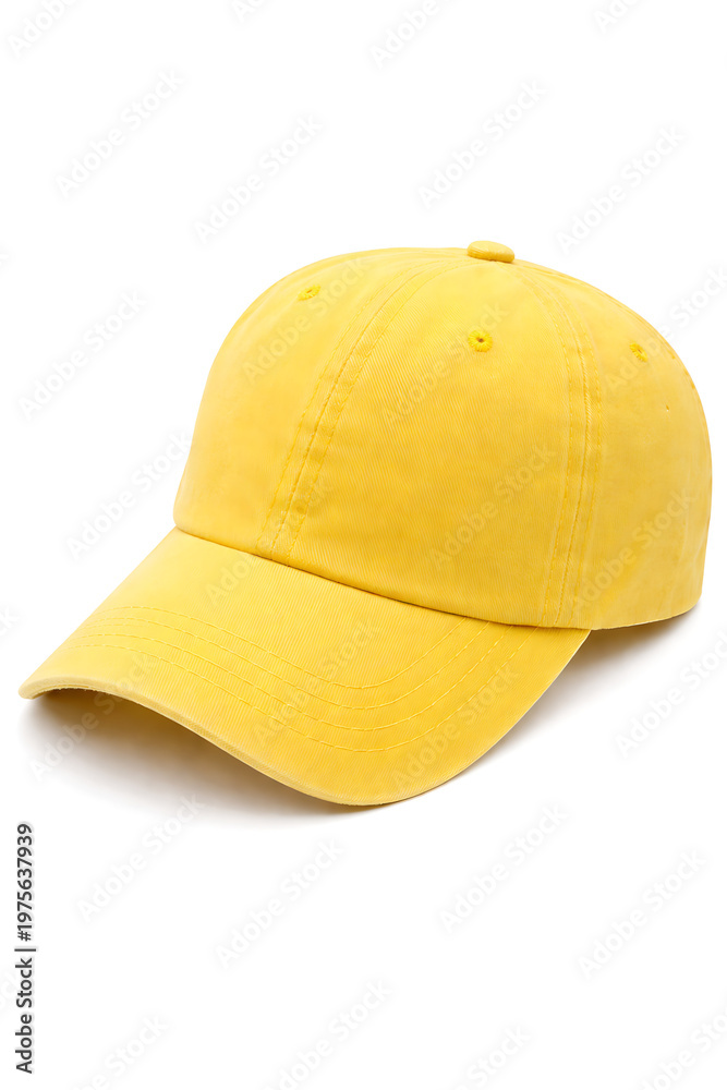 Fototapeta premium Bright Yellow Baseball Cap Mockup Isolated on White Background.