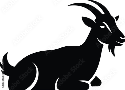 Sitting Goat Silhouette Vector Illustration - Farm Animal Mascot Logo