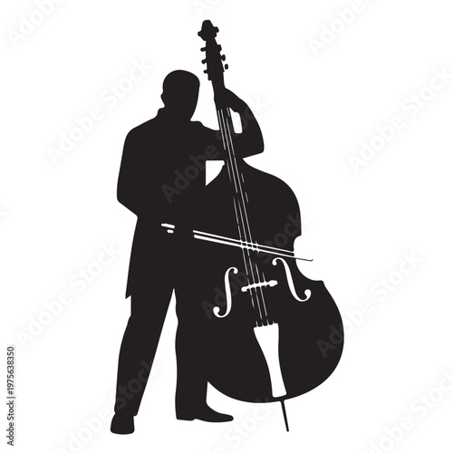 Double bass player silhouette performing jazz and classical music