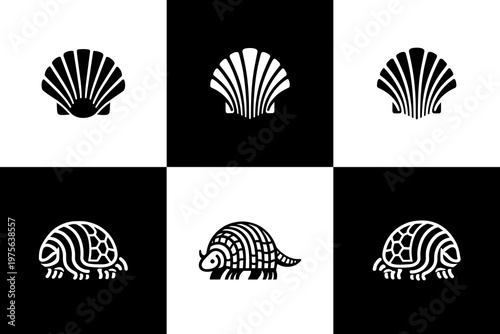 Sea Shell and Armadillo Minimalist Graphic Emblems