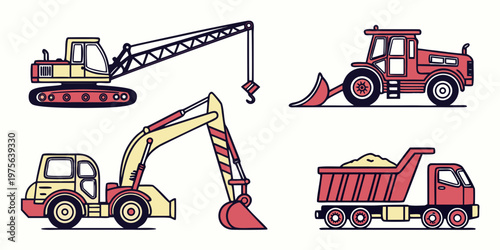 Cartoon-style delivery trucks carrying red and green packages