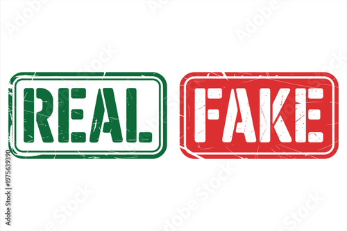 Green real and red fake rubber stamp impressions with distressed texture