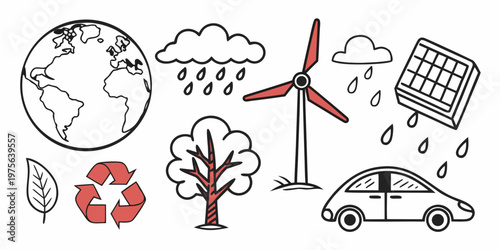 A whimsical illustration of a carrot, tree, mushroom, and apple in a playful scene