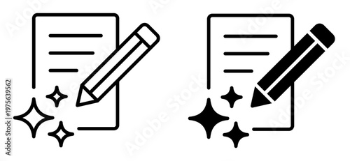 AI Document Edit Icon. File with Pen and AI Stars, Smart Editing Concept