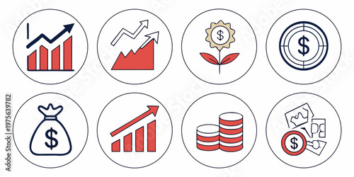 Hand-drawn illustration of a colorful collection of coins and bills