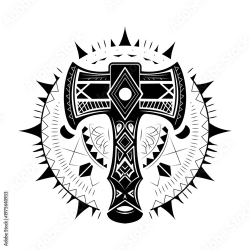 A glyph style illustration showing norse thor