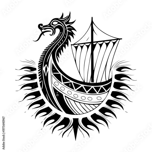 A sketchy style illustration depicting viking ship