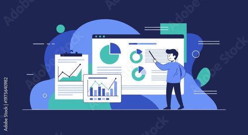 Businessman presenting data on screen.