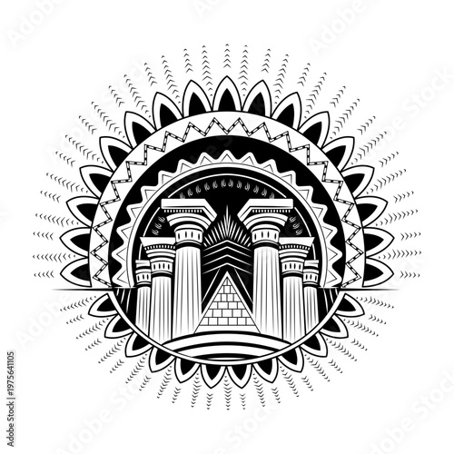 A drawing style illustration representing japanese temple