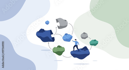 Businessman solving puzzle pieces.