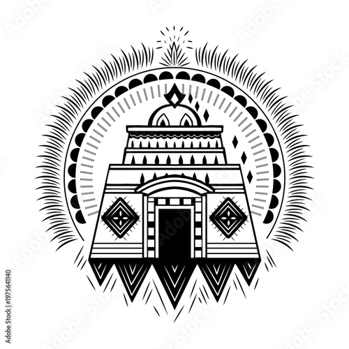 A glyph style illustration showing korean temple