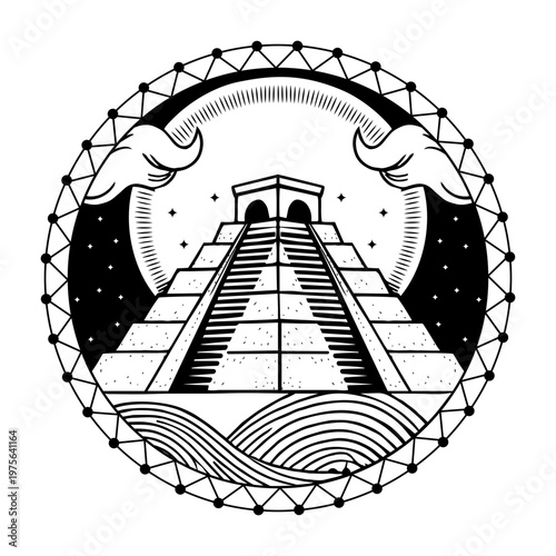 A glyph style illustration showing cambodian temple