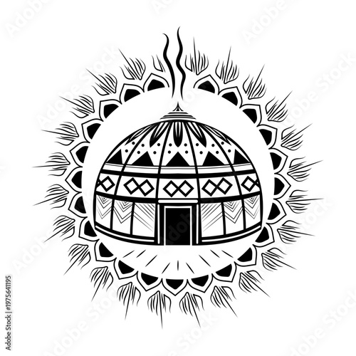 A sketchy style illustration depicting yurt hut