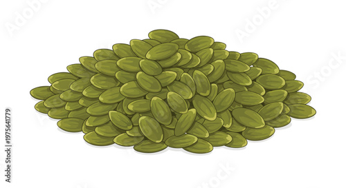 A vibrant pile of green pumpkin seeds isolated on a white background