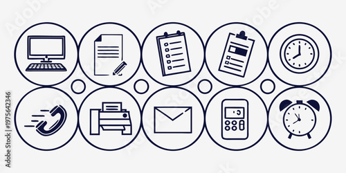 A collection of various decorative and functional icons including folders, files, and charts