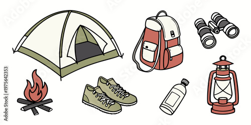 A collection of vintage suitcases and a red bicycle with luggage