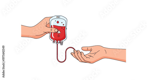 Blood transfusion process with medical equipment and hands