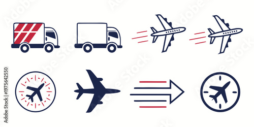 Various modes of transportation including car, train, plane, and bicycle