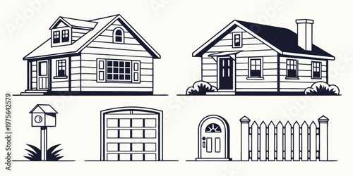 Classic american houses with gabled roofs and symmetrical windows