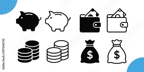Title personal finance management savings investments and wealth building icon set for financial literacy description a collection of black