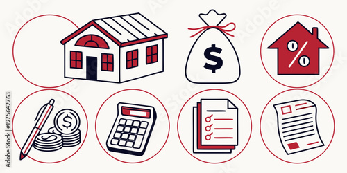 A house with a dollar sign and coins representing mortgage and financial planning