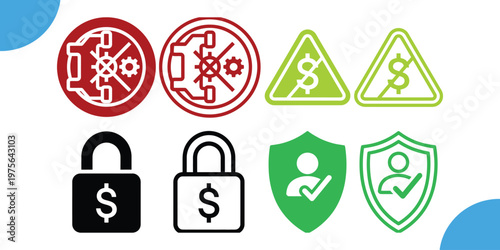 Financial security and protection icons representing investment savings and secure finance management