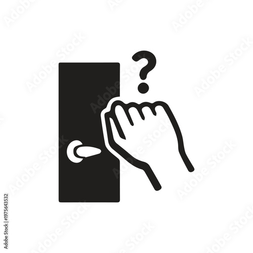 Mystery at the Threshold a Hand Knocks on a Door with a Question Mark