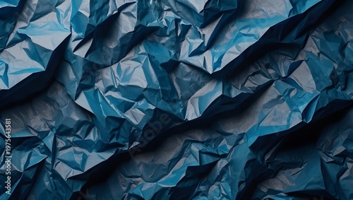 Blue Crumpled Paper Texture – Wrinkled Poster Mockup Background with Realistic Folds and Creases