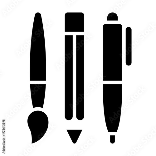 Paintbrush, pencil and pen icon set. Office tools collection.