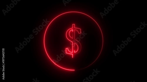 Neon glowing dollar sign symbol concept with neon circle. black background Motion graphics of concept animation 4k video