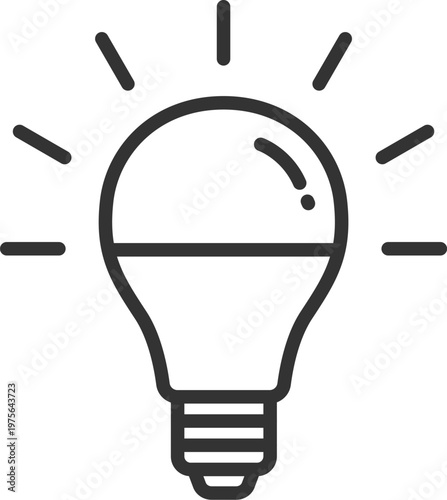 光っている、LED電球のアイコン（線画）のイラスト