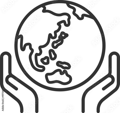 地球を包む手のアイコン（線画）のイラスト