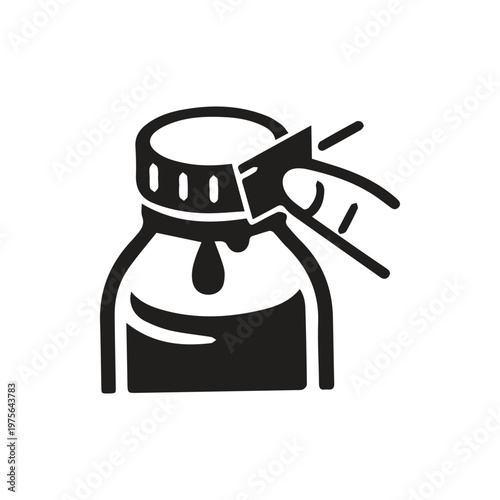 Skillful uncorking of a liquid bottle with a helpful tool and a drop escapes