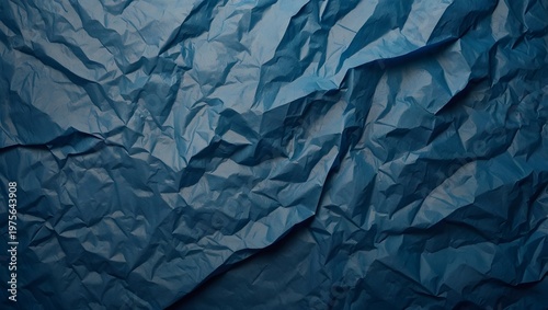 Blue Crumpled Paper Texture – Wrinkled Poster Mockup Background with Realistic Folds and Creases