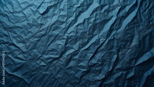 Blue Crumpled Paper Texture – Wrinkled Poster Mockup Background with Realistic Folds and Creases