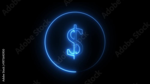 Neon glowing dollar sign symbol concept with neon circle. black background Motion graphics of concept animation 4k video