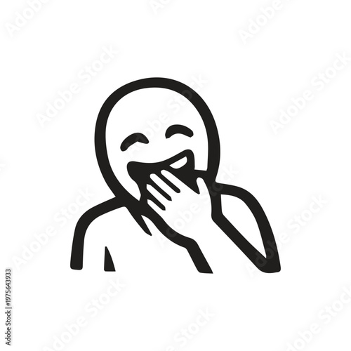 A happy person bursts into laughter with a hand covering their joyful mouth