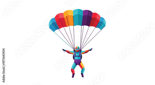 Colorful illustration of a skydiver descending with a vibrant parachute