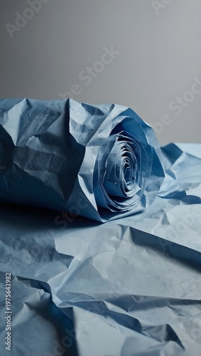 Blue Crumpled Paper Texture – Wrinkled Poster Mockup Background with Realistic Folds and Creases
