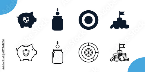 Financial planning investment strategies icons for security growth and achieving financial goals