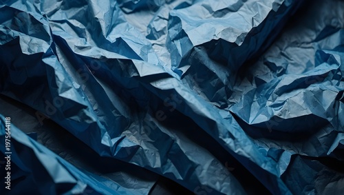 Blue Crumpled Paper Texture – Wrinkled Poster Mockup Background with Realistic Folds and Creases
