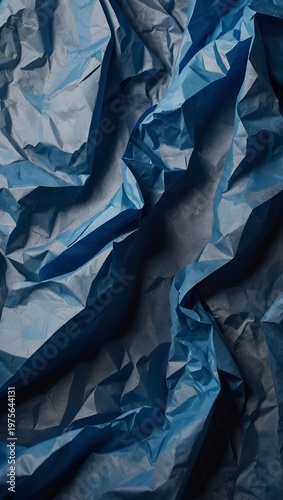 Blue Crumpled Paper Texture – Wrinkled Poster Mockup Background with Realistic Folds and Creases