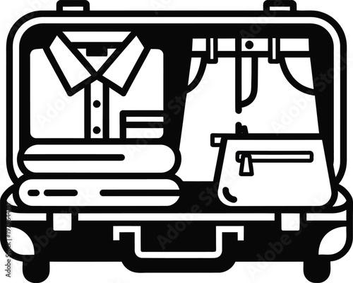 Open Suitcase Packed with Clothes and Accessories for Travel