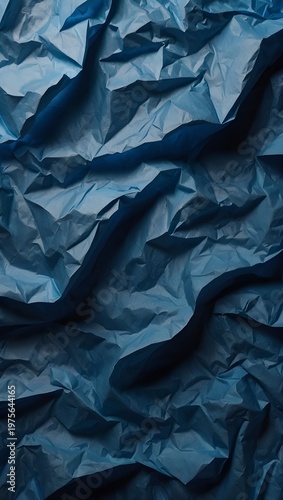 Blue Crumpled Paper Texture – Wrinkled Poster Mockup Background with Realistic Folds and Creases