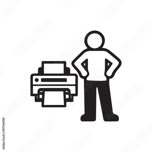 Person and Printer Icon Illustrating Document Printing and Office Tasks