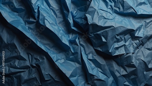 Blue Crumpled Paper Texture – Wrinkled Poster Mockup Background with Realistic Folds and Creases